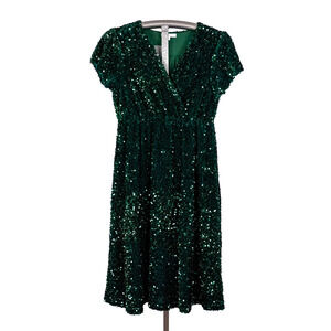 See and Be Seen All-Over AO Emerald Green Sequin Dress LARGE Holiday Event Party